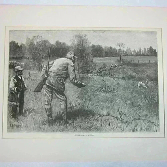 Art Print Hunting Gun-Shy Scared Dog Black Hunter Harpers Weekly Antique 1880 - Picture 2 of 12